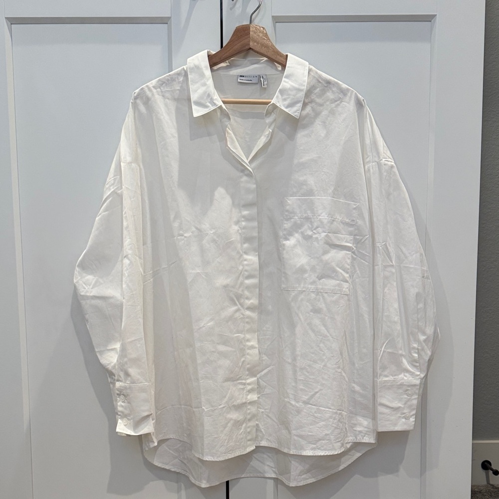 ASOS Petite White Long Sleeve Button Down Boyfriend Shirt